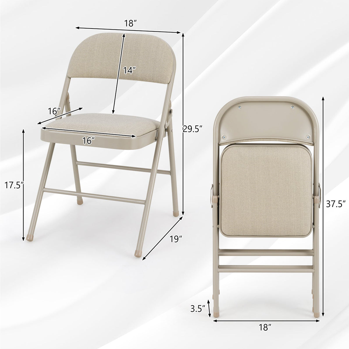 Foldable Chair Set of 6 with Padded Seat Seat and Fabric Covered Backrest-Set of 6