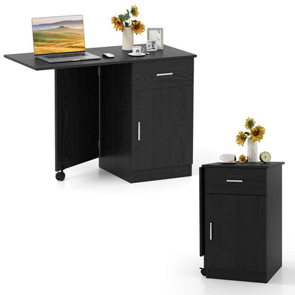 Folding Computer Desk with Drawer Mobile Home Office Desk with Cabinet