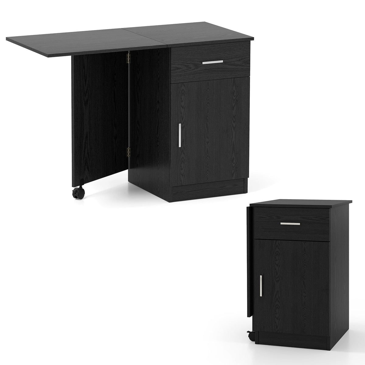 Folding Computer Desk with Drawer Mobile Home Office Desk with Cabinet