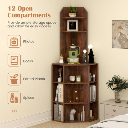 6-Tier Corner Shelf with Charging Station and 2 USB Ports