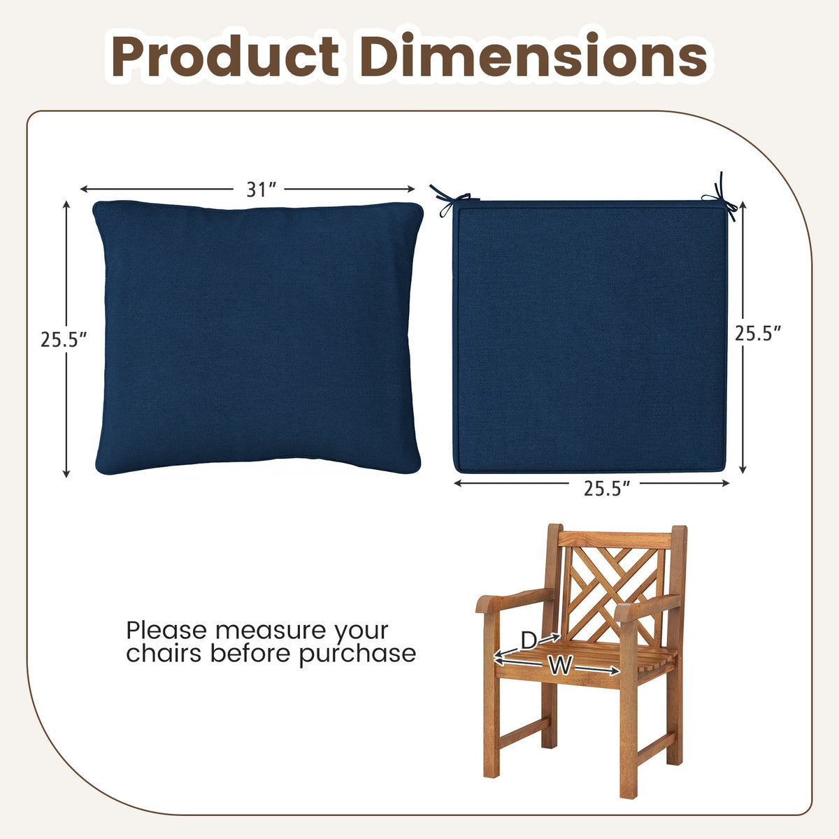 Deep Seat Chair Cushion Pads Set with Rope Belts for Indoor and Outdoor