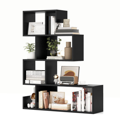 5-Tier S-Shaped Bookshelf Geometric Z-Shelf Bookcase with Open Cubes