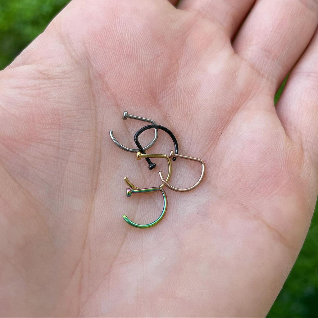 18G 5/16 Rainbow Grade 23 Titanium D Shape Nose Hoop