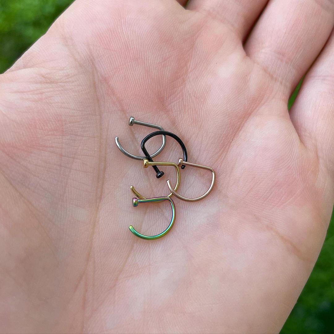 18G 3/8 Gold Tone G23 Implant Grade Titanium D Shape Nose Hoop