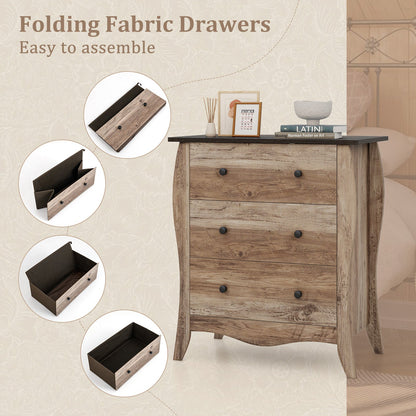 Dresser for Bedroom with 3 Folding Fabric Drawers and Anti-tipping Kit