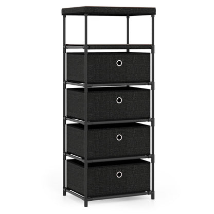 Dresser with 3/4 Drawers Fabric Storage Tower with Wood Top and Metal Frame