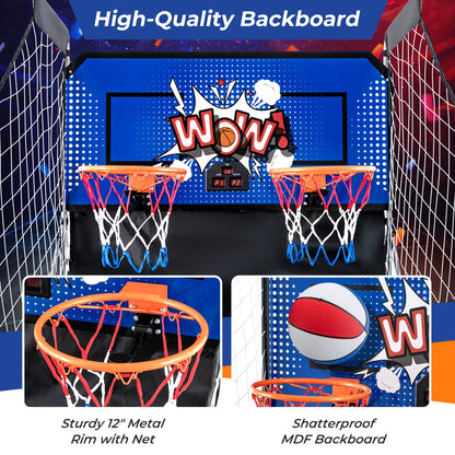 Dual Shot Basketball Arcade Game with 8 Game Modes and 4 Balls-Blue