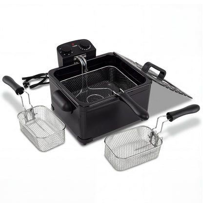 Electric Deep Fryer 5.3QT/21-Cup Stainless Steel 1700W with Triple Basket