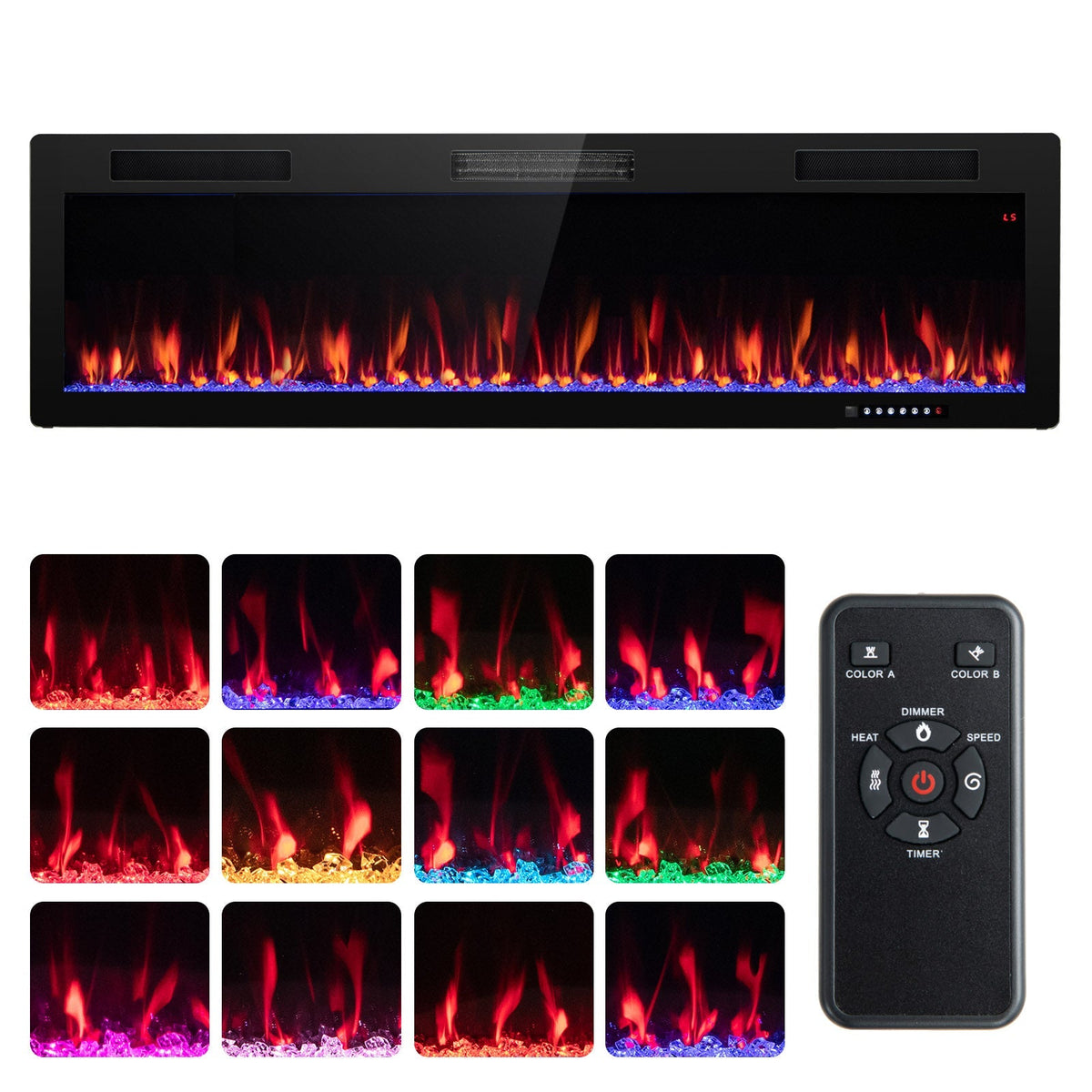 Electric Fireplace 40/50/60 Inches Recessed and Wall Mounted for 2' x 6' Stud