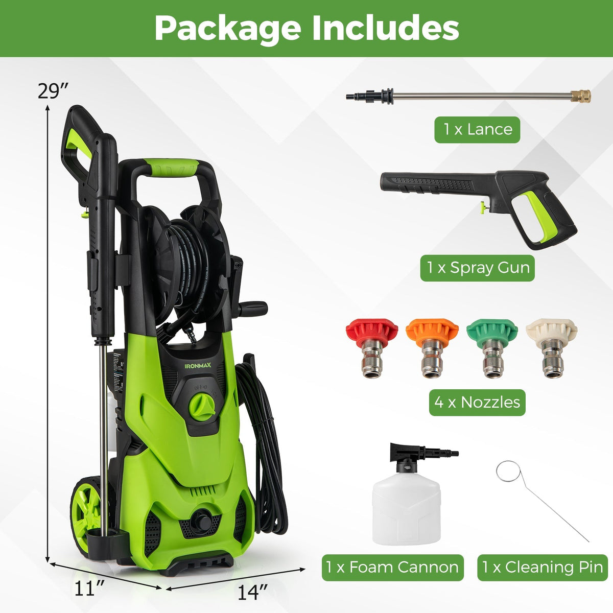 2150PSI Electric Pressure Washer 1.2GPM with 4 Quick Connect Nozzles and Foam Cannon