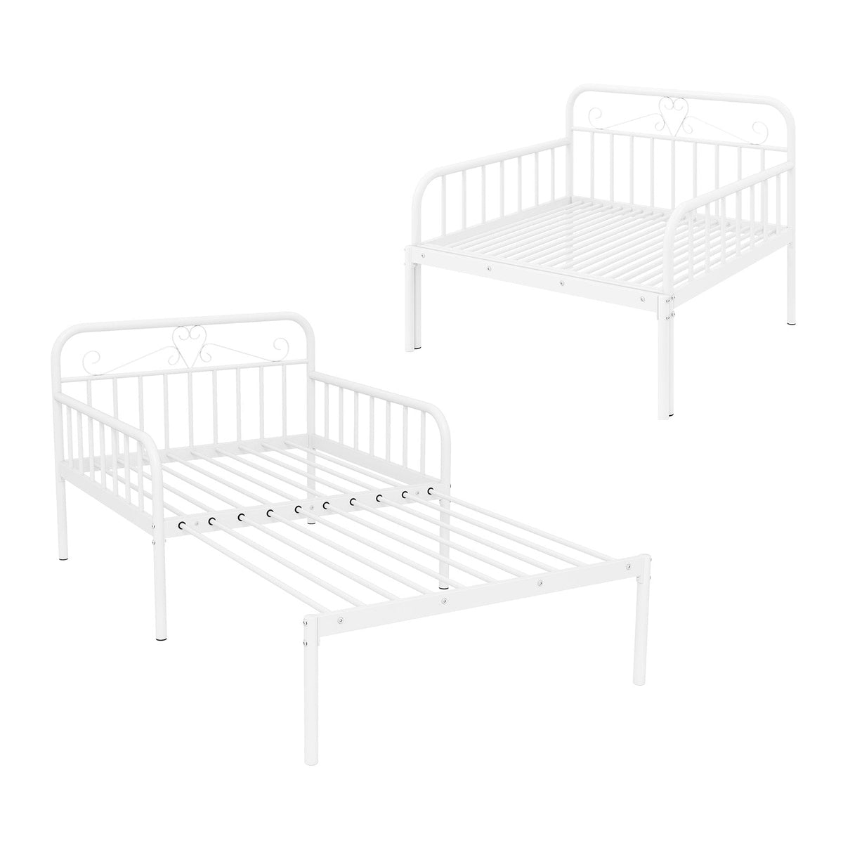 Extendable Metal Daybed to Twin Size Bed with Guardrails and Armrests