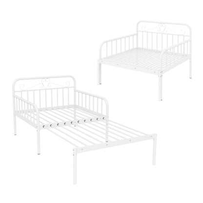 Extendable Metal Daybed to Twin Size Bed with Guardrails and Armrests