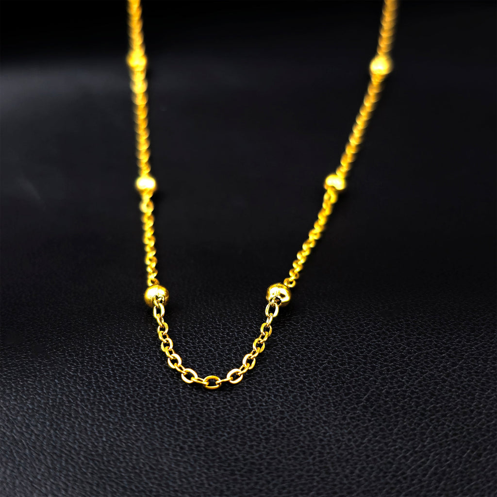 Stainless Steel Ball Gold Tone PVD Station Necklace Satellite Chain Layering Necklace