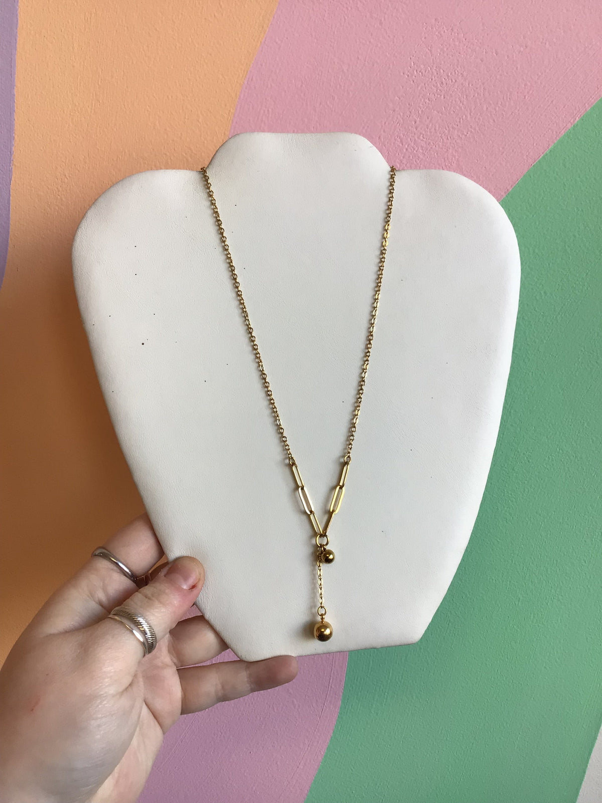 Layered Paperclip Drop Chain Titanium Necklace