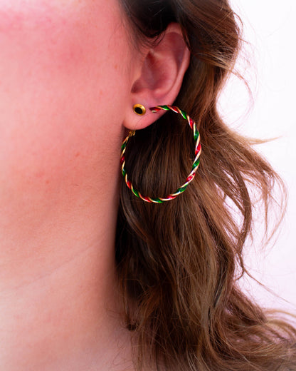 Holiday Red and Green Hoop Earrings