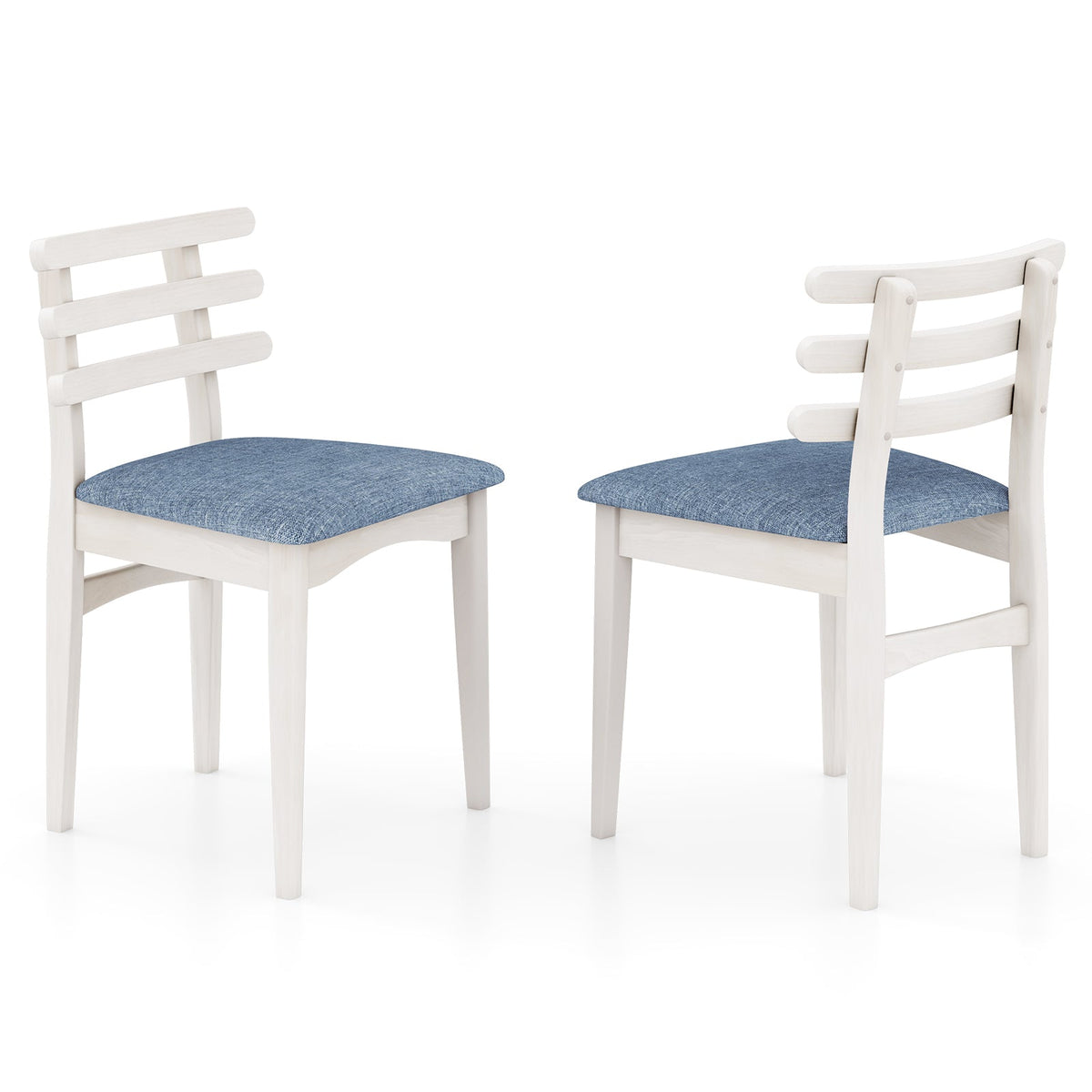Fabric Kitchen Side Chairs with Rubber Wood Frame and Padded Seat-White