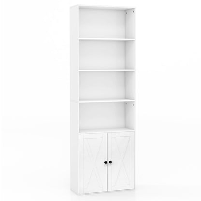 71 Inch Freestanding Bookshelf with 6 Shelves and 2-Door Cabinet