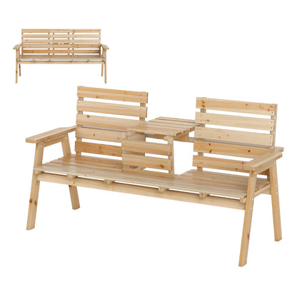 Outdoor Fir Wood Bench with Foldable Middle Table