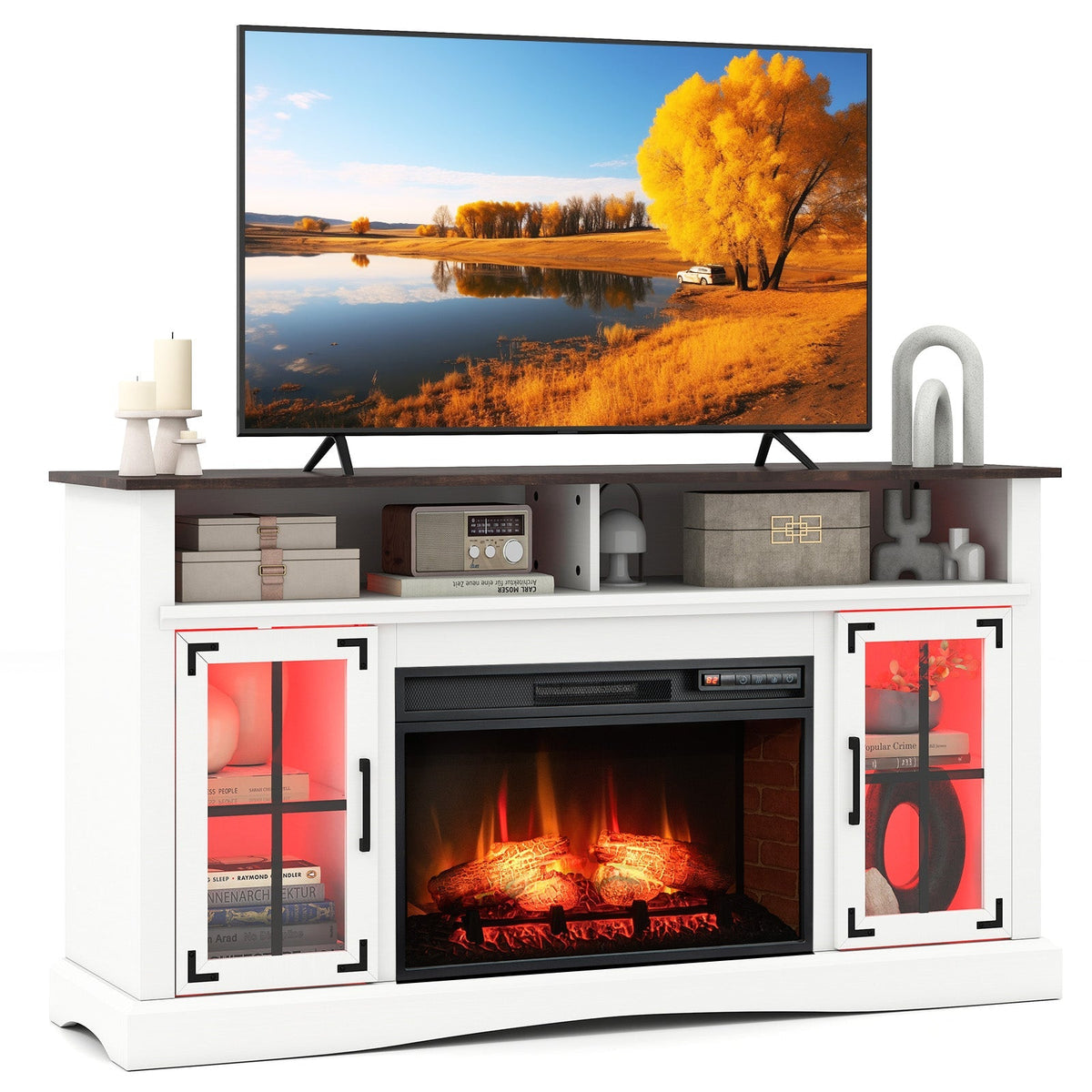 Fireplace TV Stand with Remote Controls and Thermostat for TVs Up to 50 Inch