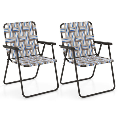 2 Pieces Folding Beach Chair Camping Lawn Webbing Chair