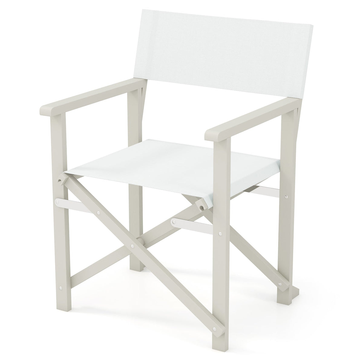 Folding Director Chair with Acacia Wood Frame and Machine Washable Oxford Fabric-Off White