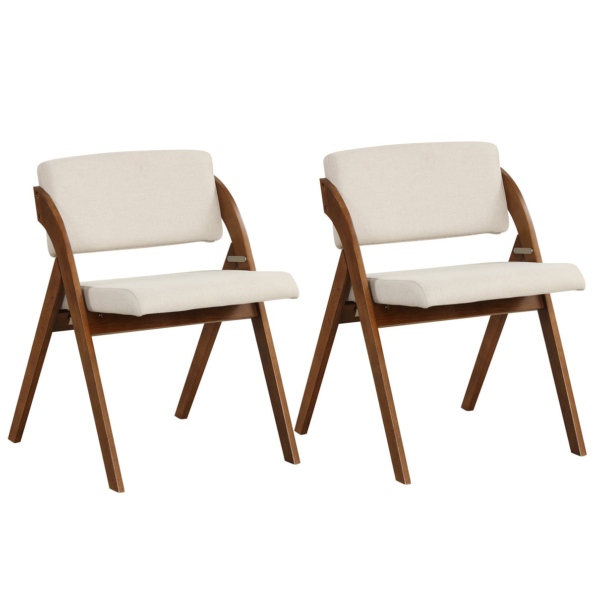 Set of 2 Folding Kitchen Dining Chairs with Rubber Wood Legs