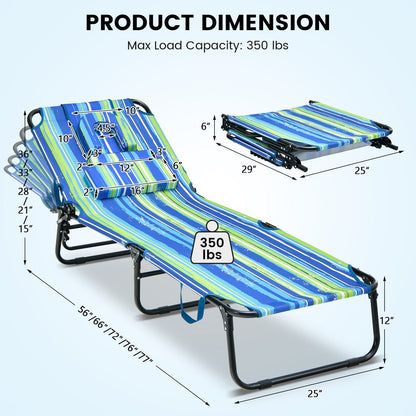 Beach Chaise Lounge Chair with Face Hole and Removable Pillow-Blue & Green