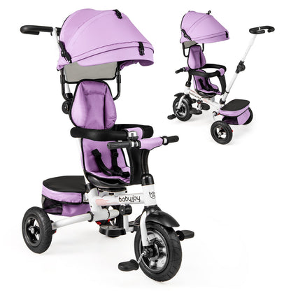 Folding Tricycle Baby Stroller with Reversible Seat and Adjustable Canopy-Pink