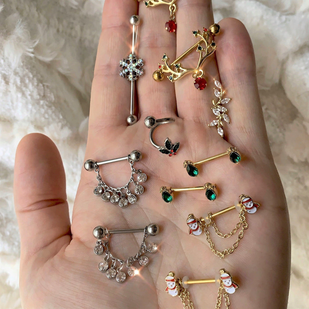 14G Clear Gem Snowflake Industrial Barbell 38mm