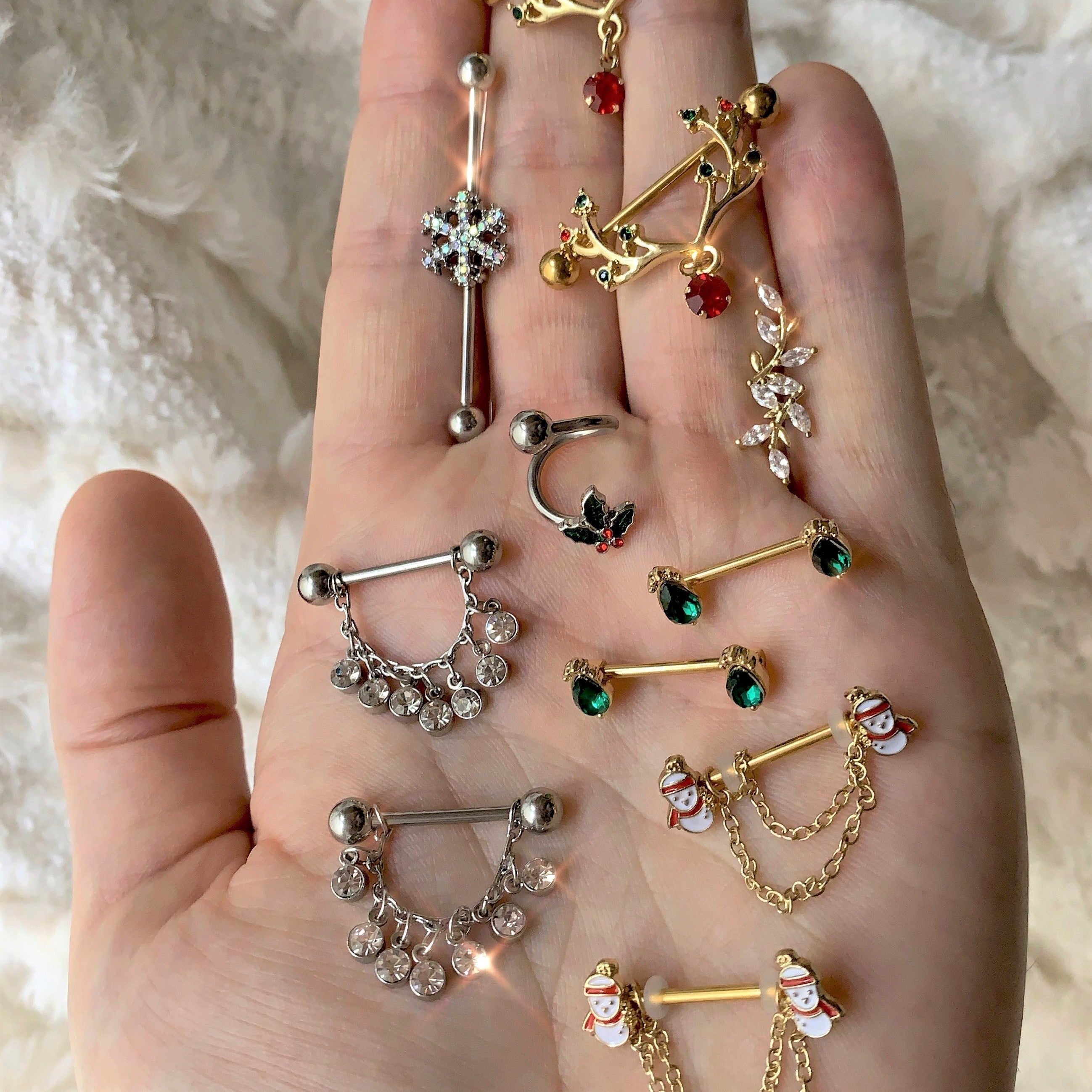14G Clear Gem Snowflake Industrial Barbell 38mm