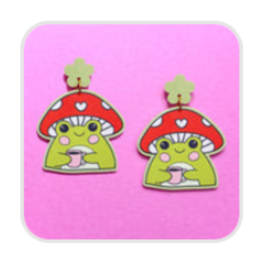 Frog Mushroom Earrings