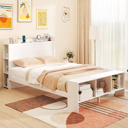 Full Size Bed Frame with 2 USB Ports with Storage Headboard and Lights