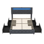 Full/Queen Size Bed Frame with Adjustable Storage Headboard and Wooden Slat Support