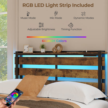 Full/Queen/Twin Size Bed Frame with Drawers LED Lights and USB Ports