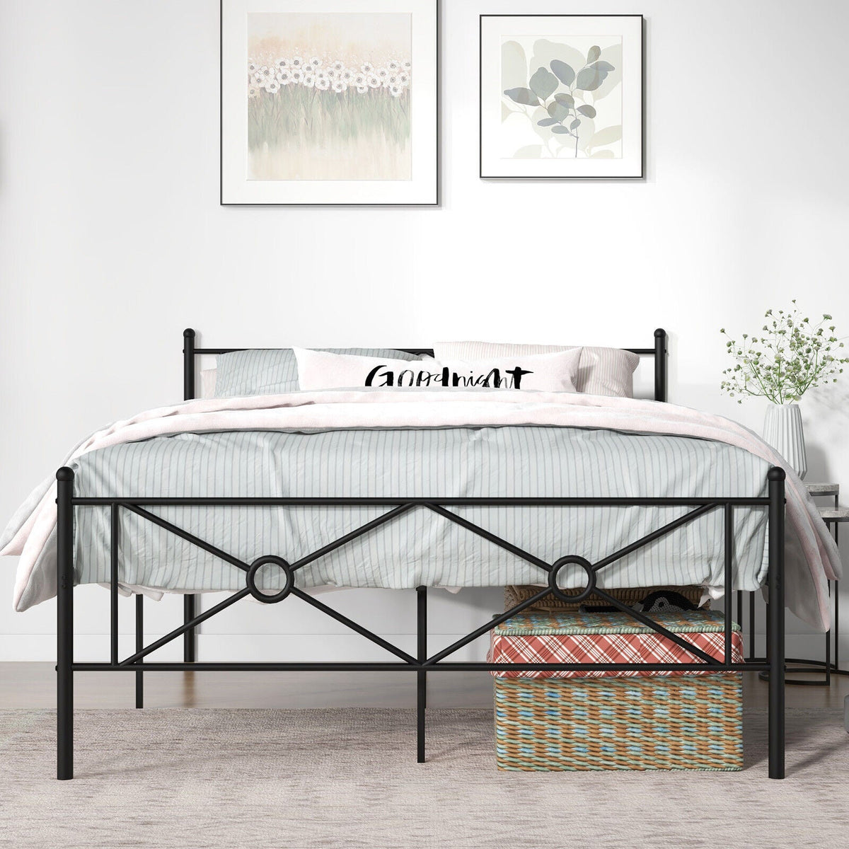 Full/Queen Size Metal Platform Bed Frame with Headboard and Footboard