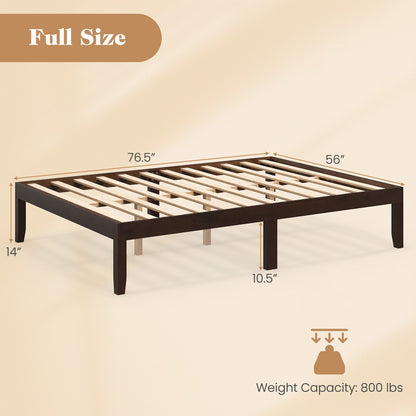 Full Size Wood Bed Frame with Wooden Slats Support and Rubber Wood Legs