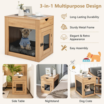 Furniture Style Dog Kennel with Drawer and Removable Dog Bed-Natrual