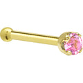 Solid 14K Yellow Gold 2mm Pink Cubic Zirconia Nose Ring
