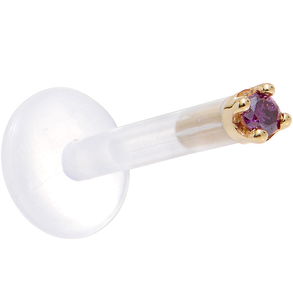 Solid 14K Yellow Gold 1.5mm Genuine Purple Diamond Bioplast Push in Labret