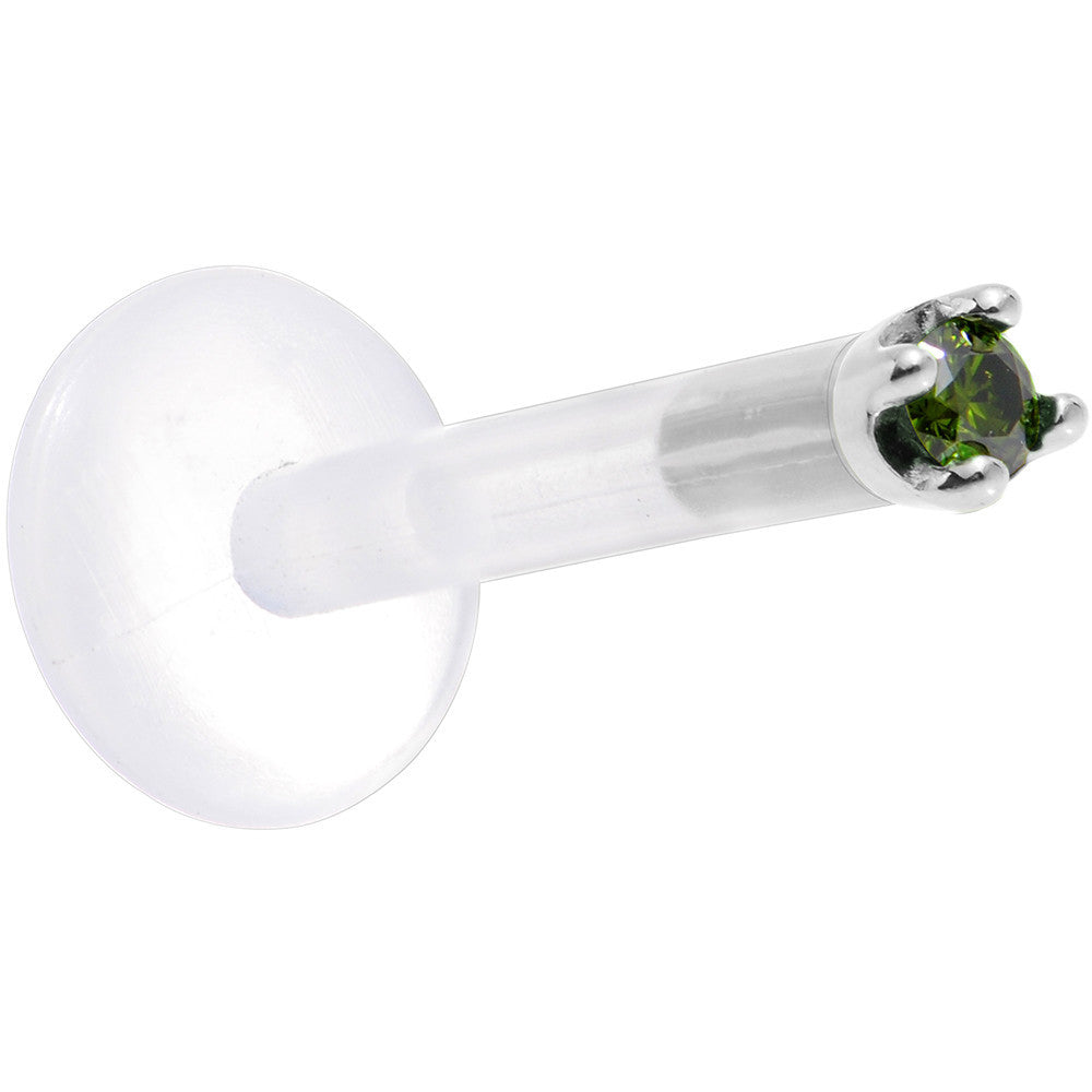 Solid 14K White Gold 1.5mm Genuine Green Diamond Bioplast Push in Labret