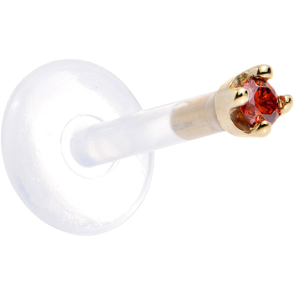 Solid 14K Yellow Gold 1.5mm Genuine Red Diamond Bioplast Push in Labret