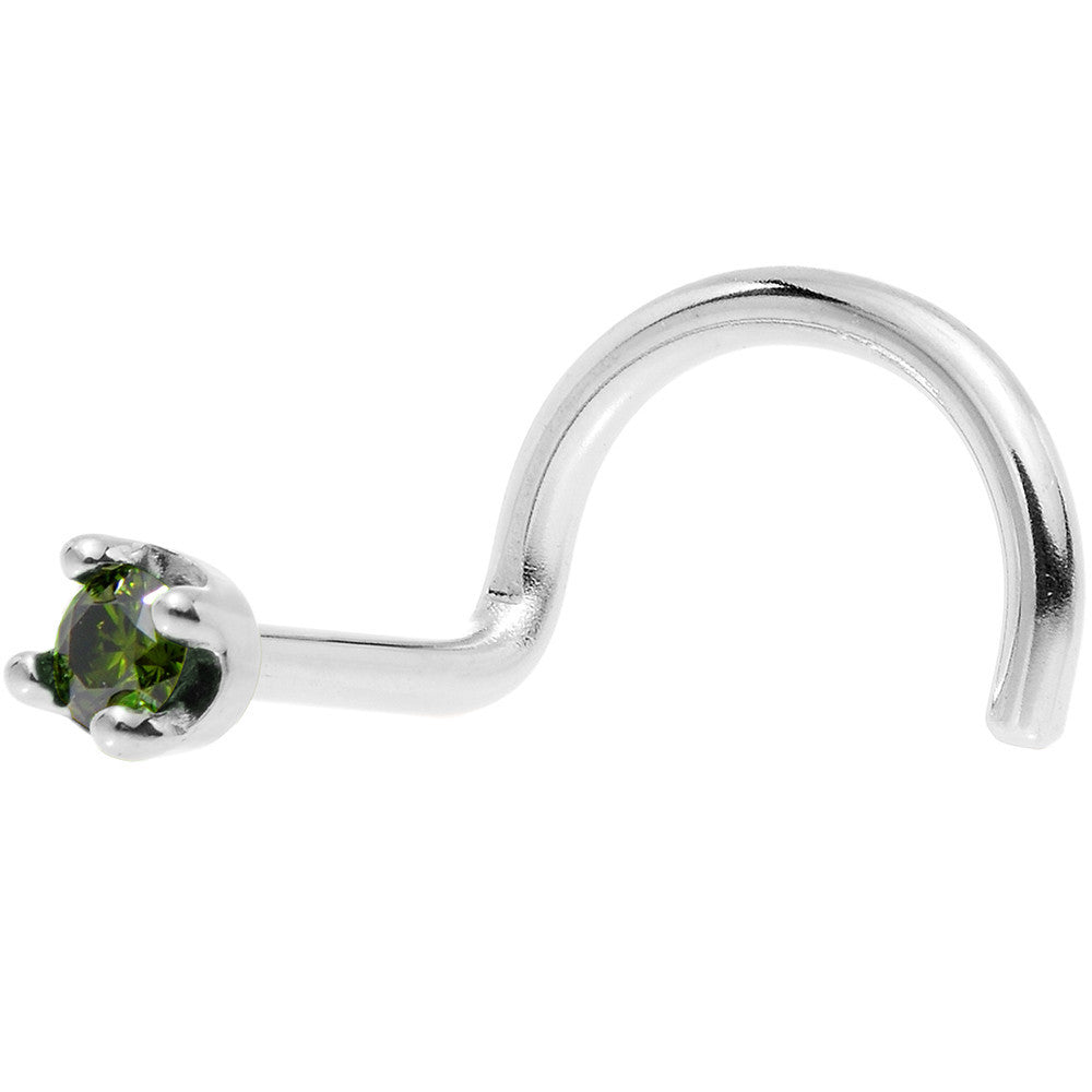 Solid 14K White Gold 1.5mm Genuine Green Diamond Nose Ring