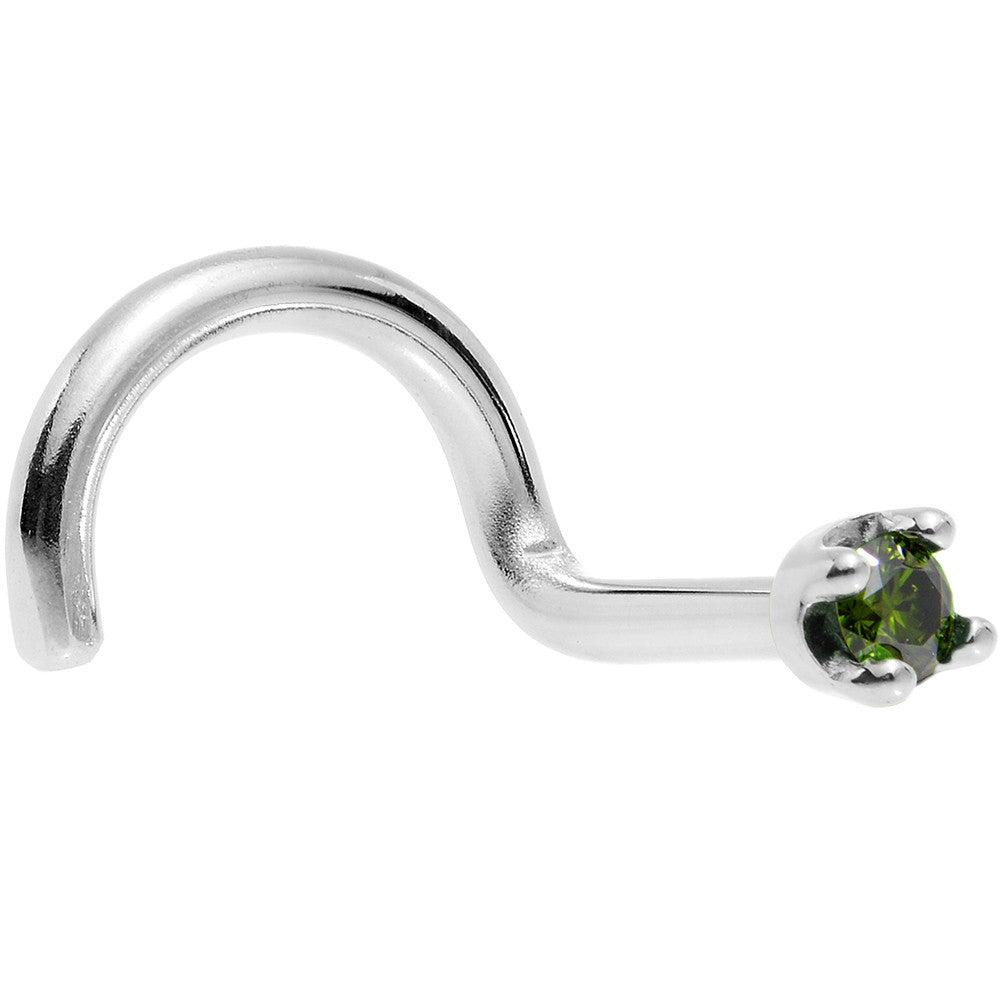 Solid 14K White Gold 1.5mm Genuine Green Diamond Nose Ring
