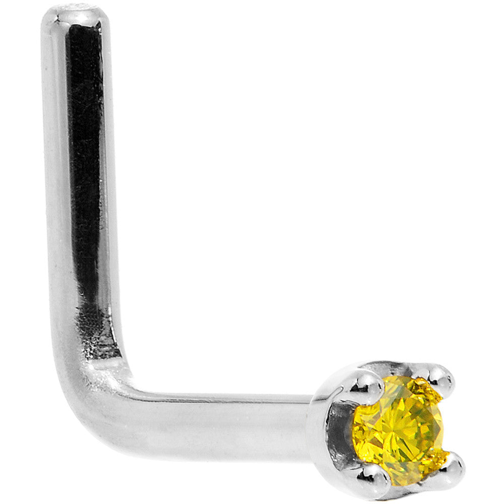 Solid 18K White Gold 1.5mm Genuine Yellow Diamond Nose Ring