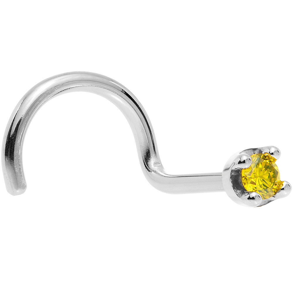 Solid 14K White Gold 1.5mm Genuine Yellow Diamond Nose Ring
