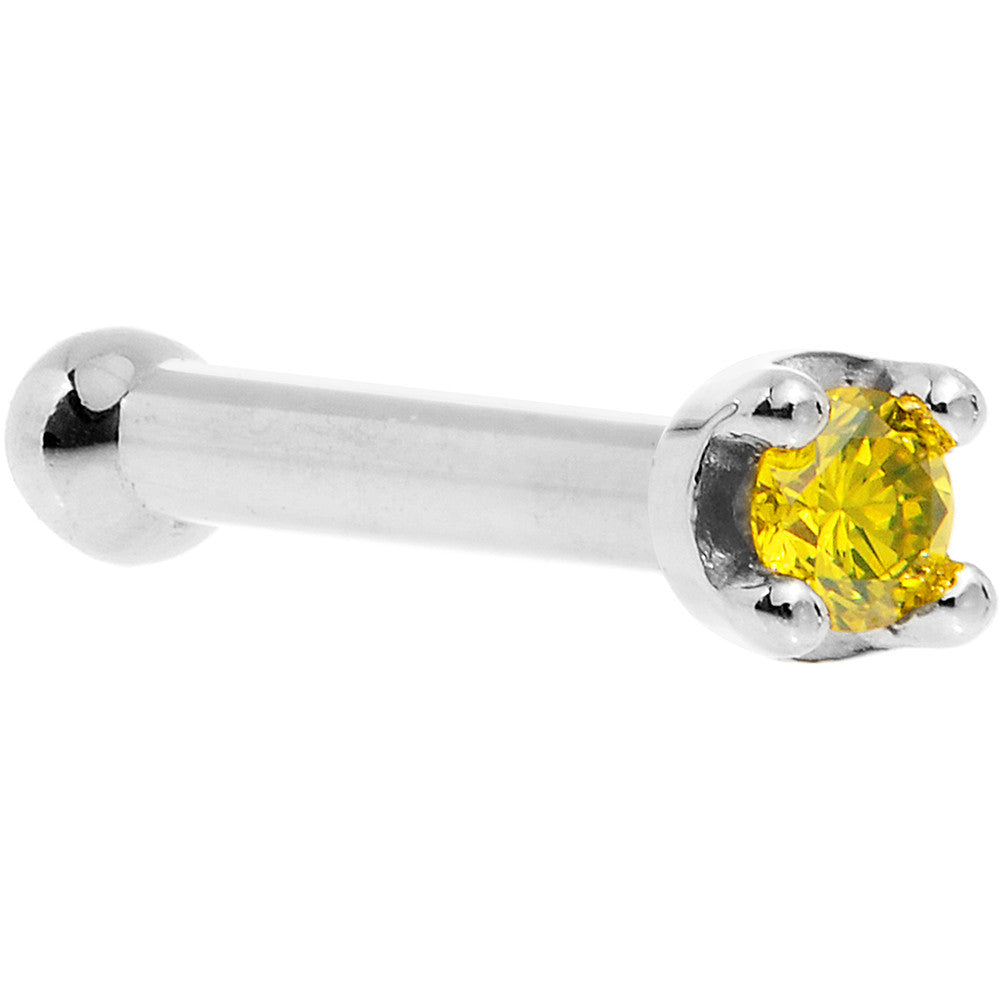 Solid 18K White Gold 1.5mm Genuine Yellow Diamond Nose Ring