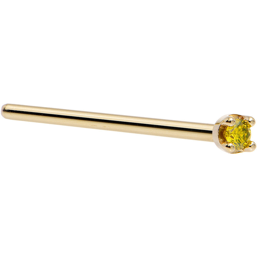 Solid 18K Yellow Gold 1.5mm Genuine Yellow Diamond Nose Ring