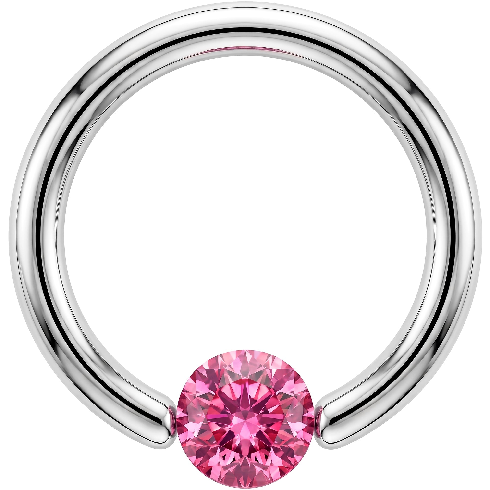 14G 3/8 Solid 14k White Gold 4mm Pink Cubic Zirconia Tension Captive Ring