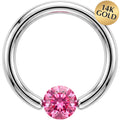 14G 3/8 Solid 14k White Gold 4mm Pink Cubic Zirconia Tension Captive Ring