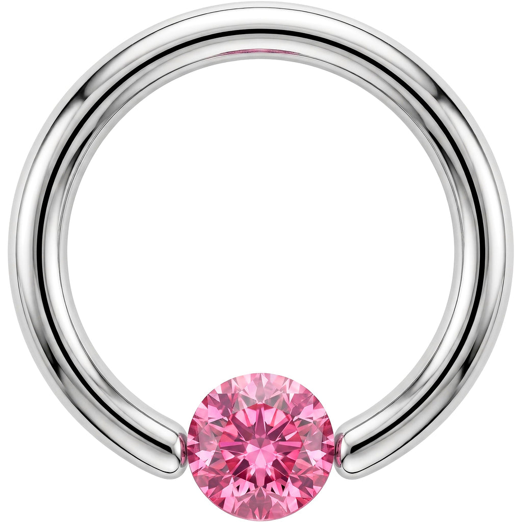 14G 7/16 Solid 14k White Gold 4mm Pink Cubic Zirconia Tension Captive Ring